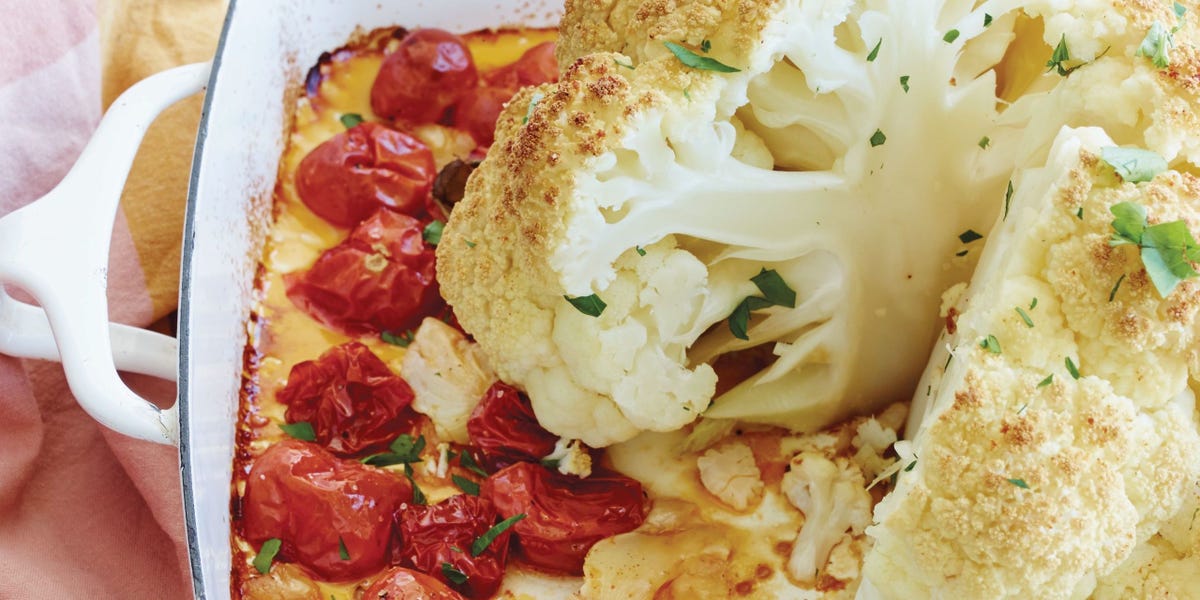 Whole Roasted Cauliflower, Tomatoes and Garlic