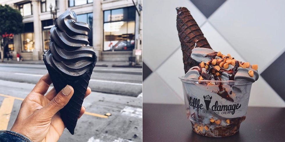 Charcoal black ice cream from Little Damage in Los Angeles, California