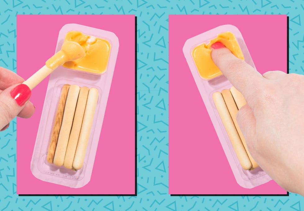 Finger, Yellow, Wrist, Nail, Rectangle, Thumb, Kitchen utensil, Peach, Snack, Paper product, 