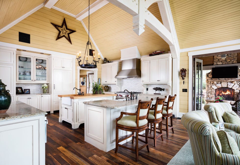 Room, Furniture, Ceiling, Property, Interior design, Countertop, Wood flooring, Building, Kitchen, Floor, 