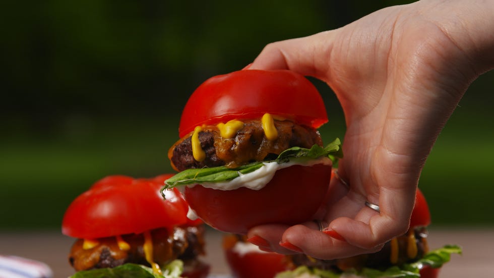 Tomato Bun Sliders Horizontal Hold Up