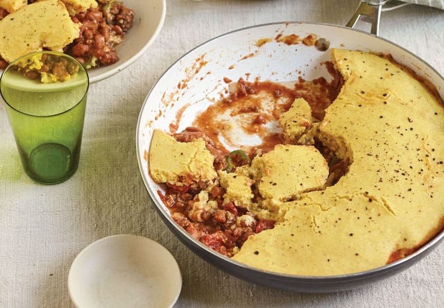 Weeknight Beef And Bean Casserole With Cornbread Topping Horizontal Weeknight Beef And Bean Casserole With Cornbread Topping Horizontal