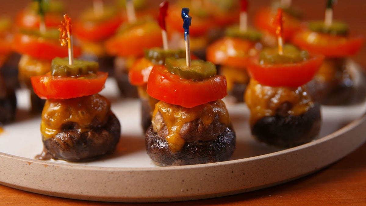 Video player poster image preview for These Burger Stuffed Mushrooms Will Be The Life of Your Next Party