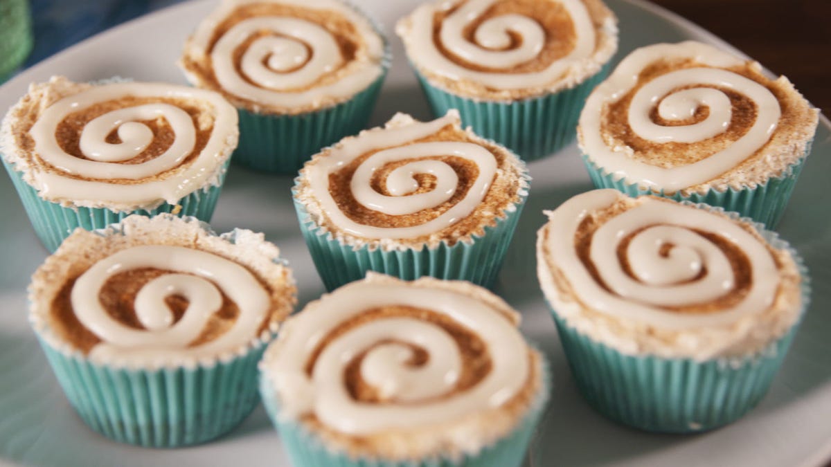 Video player poster image preview for These Mini Cinnamon Roll Cheesecakes Are The Answer To Your No-Bake Prayers