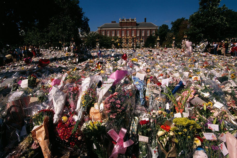 Floral tributes to Princess Diana outside Kensington Palace