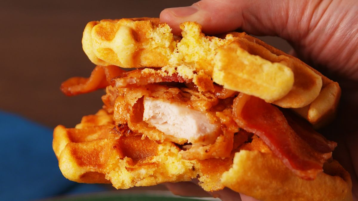 maple bourbon chicken and waffle sandwich krups horizontal