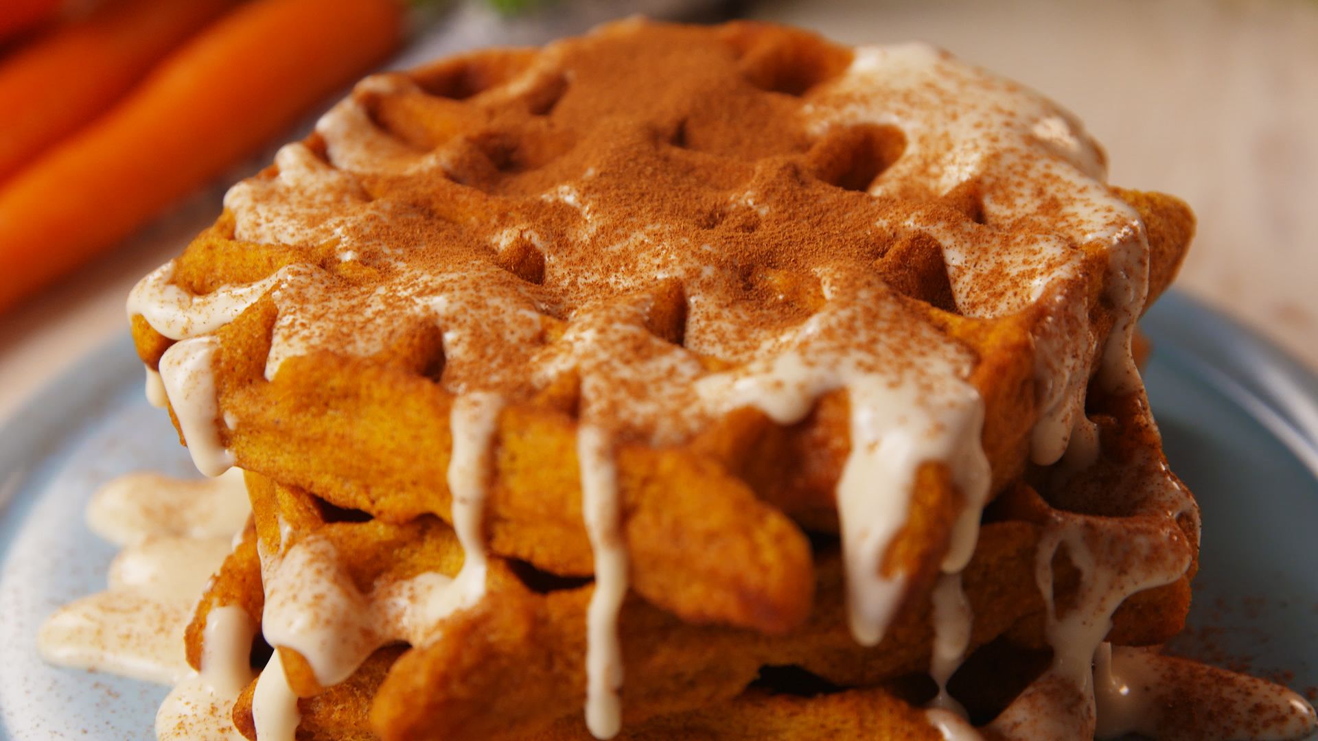 Carrot Cake Waffles with Maple Cream Cheese Drizzle-image