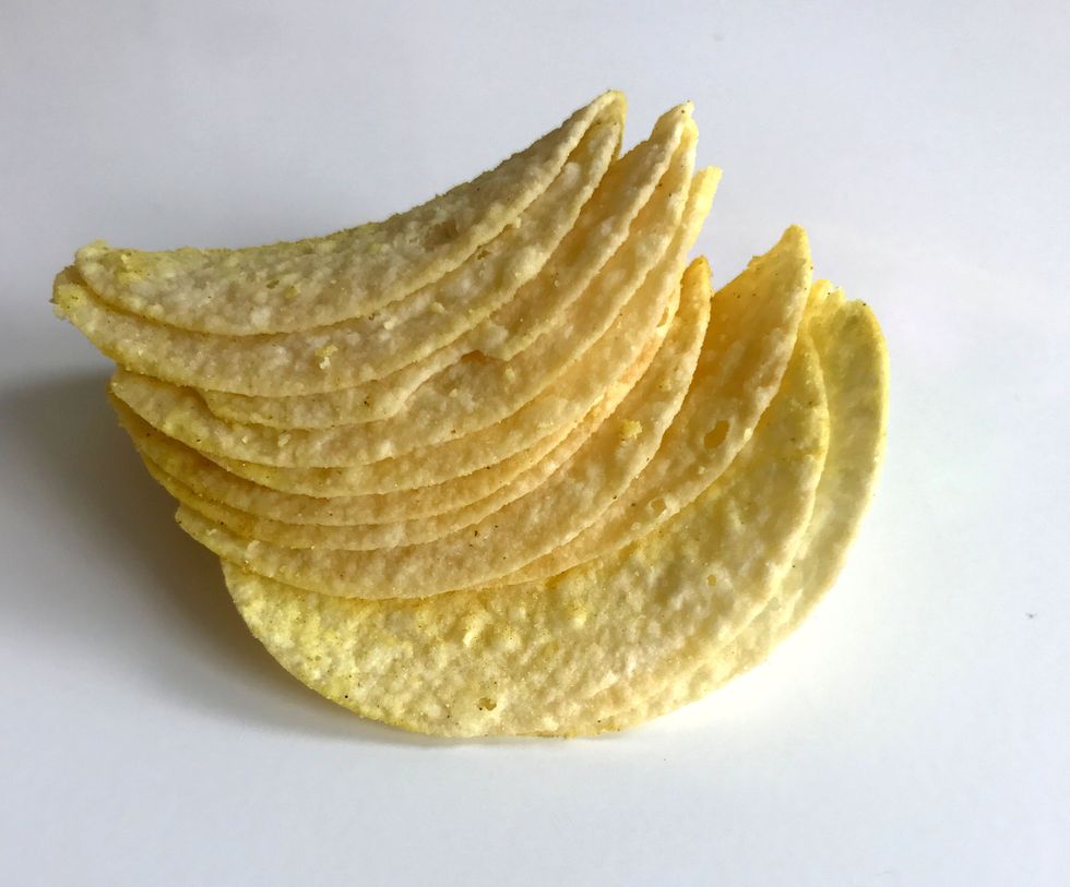 Yellow, Potato chip, Leaf, Junk food, Food, Cuisine, Snack, 