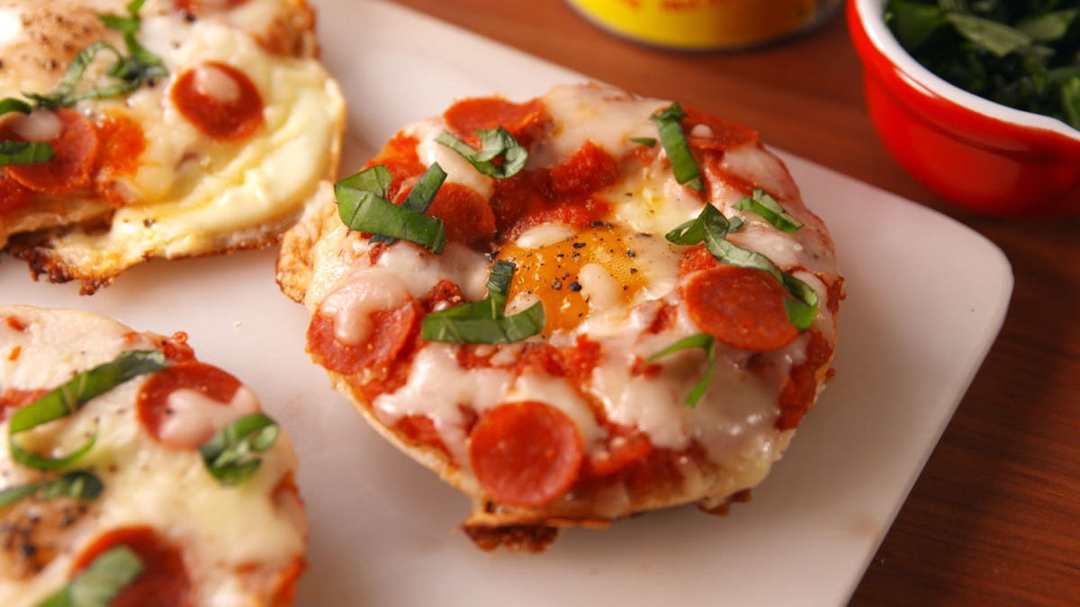 Video player poster image preview for Egg-In-A-Hole Pizza Bagels