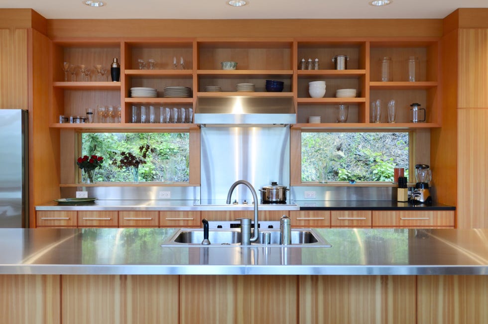 Countertop, Cabinetry, Room, Furniture, Kitchen, Property, Shelf, Interior design, Building, Home, 