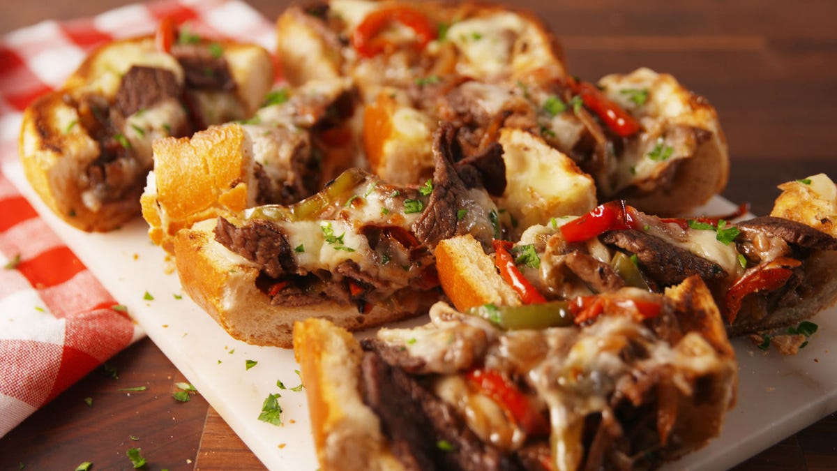 Video player poster image preview for Philly Cheesesteak Cheesy Bread Is The Ultimate Party App