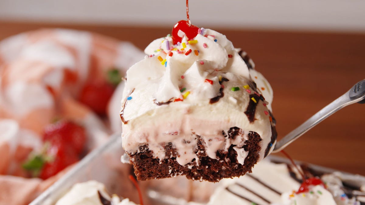 Video player poster image preview for Ice Cream Poke Cake Is Every Sundae Lovers Dream