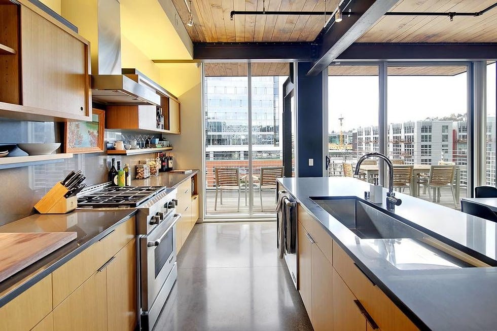 Room, Interior design, Property, Kitchen, Glass, Home appliance, Kitchen appliance, Major appliance, Floor, House, 