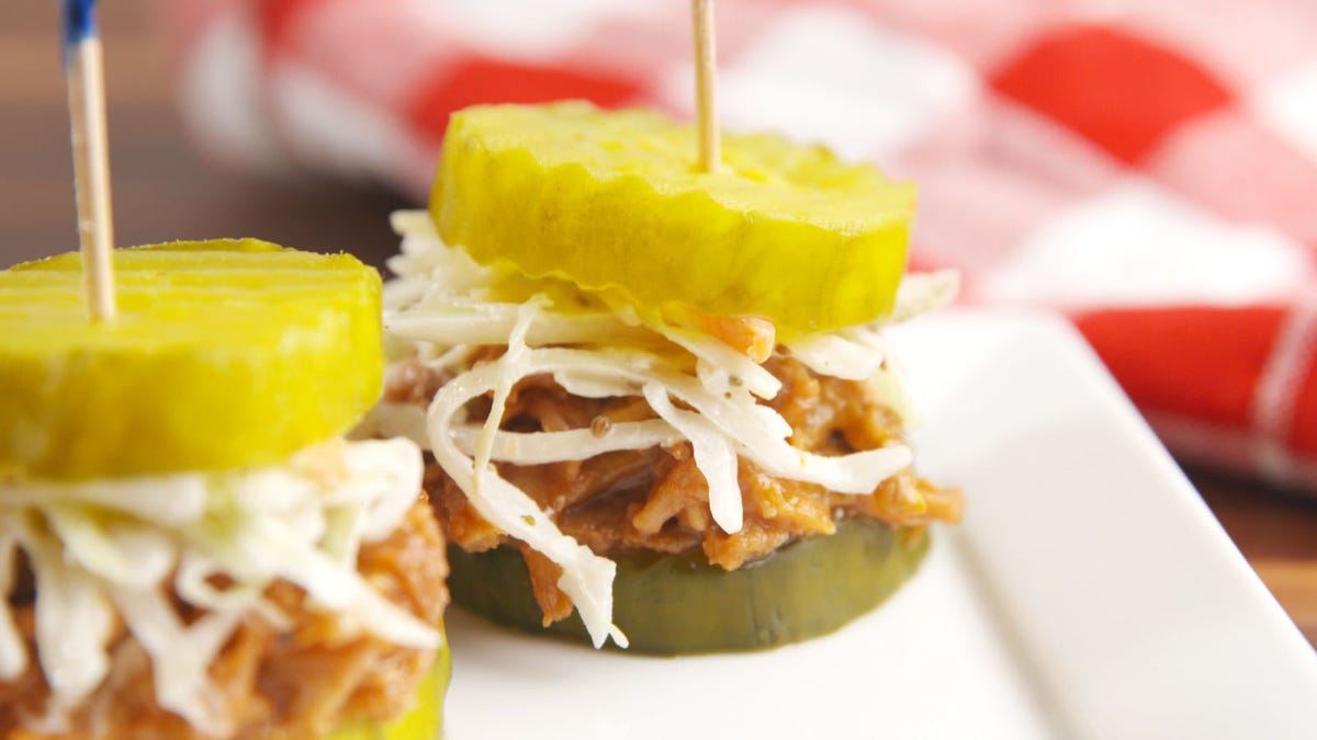 Video player poster image preview for Pulled Pork Pickle Sliders = HEAVEN