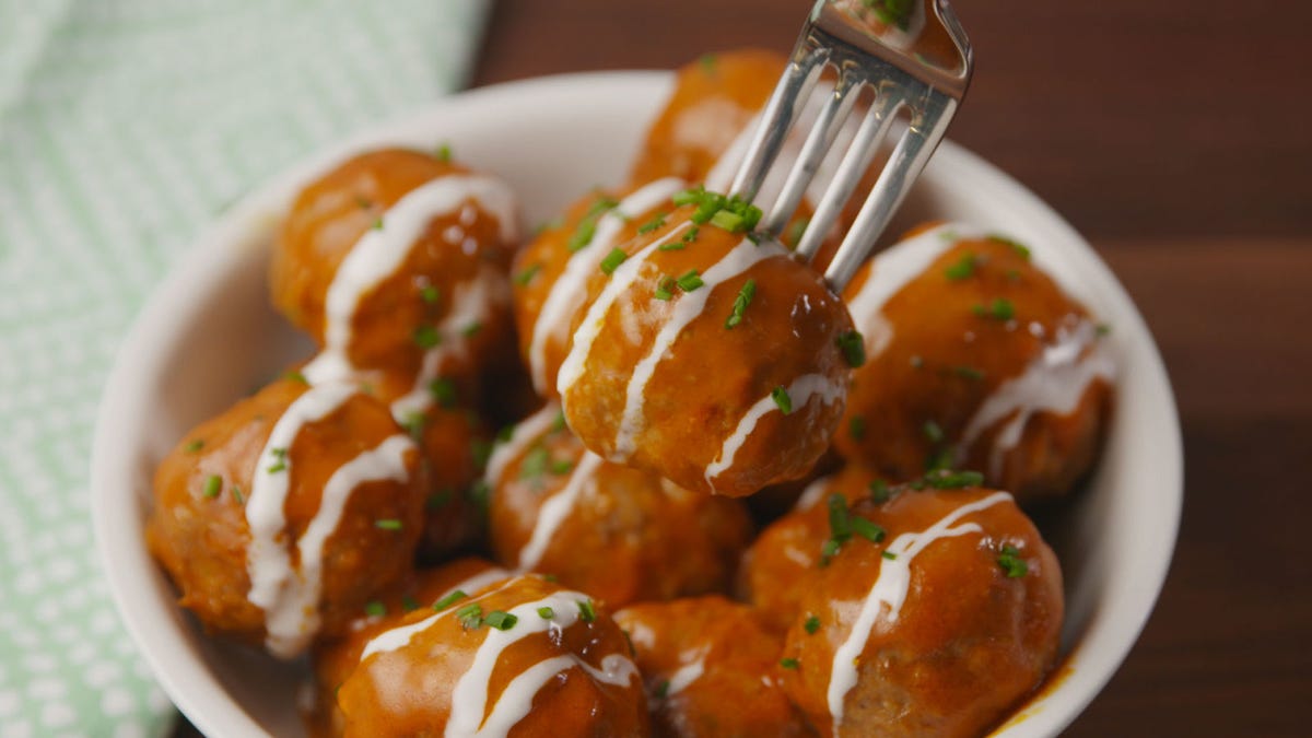 Video player poster image preview for These Slow-Cooker Buffalo Chicken Meatballs Are Always A Crowd Pleaser