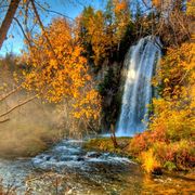 Natural landscape, Nature, Body of water, Waterfall, Tree, Water, Nature reserve, Leaf, Watercourse, Autumn, 