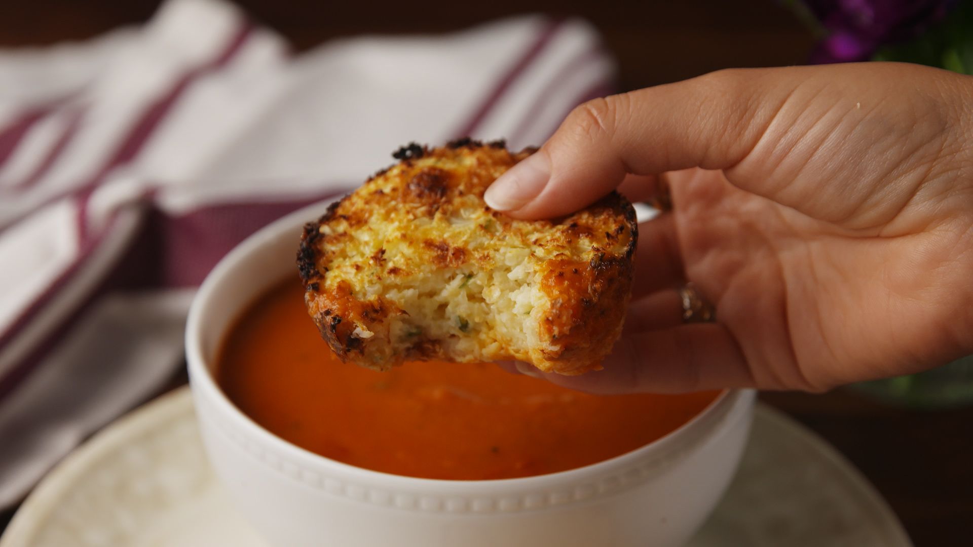 Cauliflower Cheddar Biscuits With Creamy Tomato Basil Soup-image