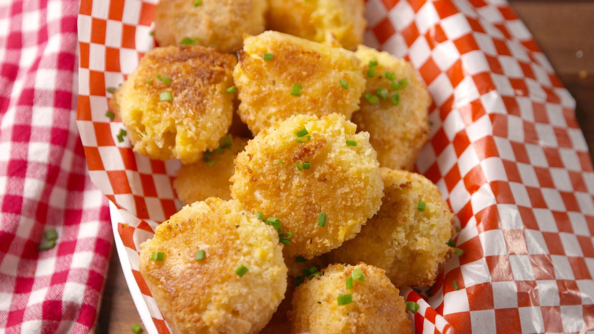 preview for Mac & Cheese Bombs | Delish Kids + No Yolks