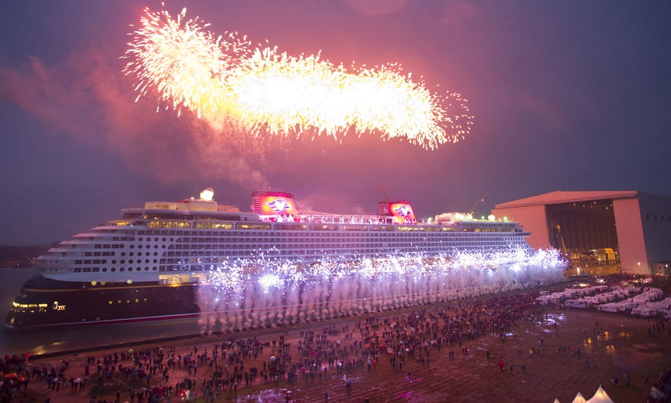 Fireworks, Passenger ship, Cruise ship, Night, Ship, Sky, Event, Stadium, Midnight, Sport venue, 
