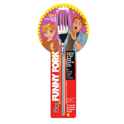 <p><strong data-redactor-tag="strong" data-verified="redactor"><em data-redactor-tag="em" data-verified="redactor">$6</em></strong> <a href="https://www.amazon.com/Funny-Fork-Telescopic-Extendable-inches/dp/B001MKG5V0/?tag=bp_links-20" target="_blank" class="slide-buy--button" data-tracking-id="recirc-text-link">BUY NOW</a></p><p>This two-foot-long extendable fork is ideal for when your brother takes the last piece of pie and you're like "hell no, I'll kill you" and you eat off his plate from across the table.</p>