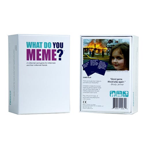 <p><strong data-redactor-tag="strong" data-verified="redactor"><em data-redactor-tag="em" data-verified="redactor">$30</em></strong> <a href="https://www.amazon.com/What-Meme-Adult-Party-Game/dp/B01MRG7T0D/?tag=bp_links-20" target="_blank" class="slide-buy--button" data-tracking-id="recirc-text-link">BUY NOW</a></p><p>It's the end of the evening when&nbsp;everyone's slightly drunk with their cups of coffee, and you're trying to avoid the point at which someone asks about when you're getting married or having children. What better time is there to play a rousing game of What Do You Meme (which is basically like Cards Against Humanity, but with memes from the internet)? Everyone will laugh and maybe pee their pants a little, and you may see a different side of your family that you weren't prepared for.&nbsp;</p>