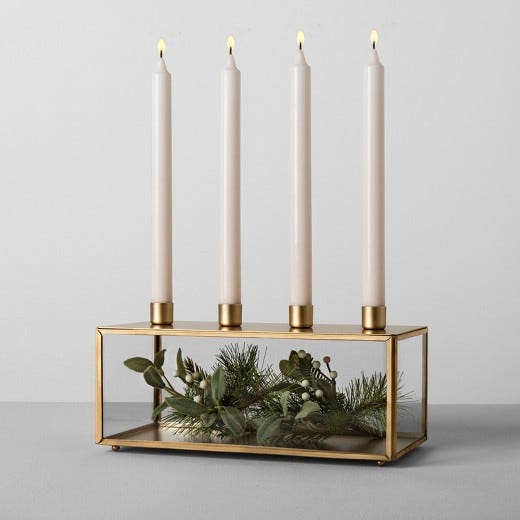 Candle, Candle holder, Lighting, Brass, Interior design, Flameless candle, Glass, Cylinder, Metal, 