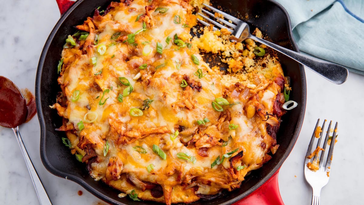 Video player poster image preview for BBQ Chicken Cornbread Skillet