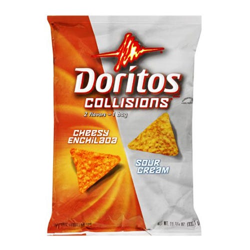 <p>Remember when Doritos released "Collisions," which was basically just two flavors of chips in one bag? Theoretically, sour cream-flavored tortilla chips might sound like a good idea, but ... it wasn't. <span class="redactor-invisible-space" data-verified="redactor" data-redactor-tag="span" data-redactor-class="redactor-invisible-space"></span></p>