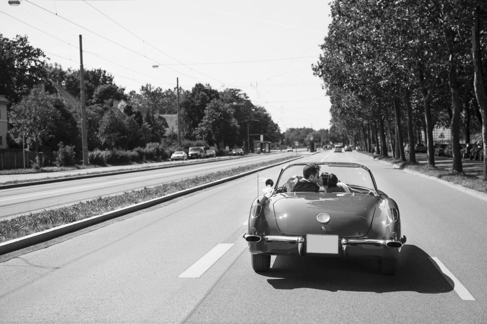Land vehicle, Vehicle, Car, Road, Classic car, Classic, Infrastructure, Highway, Asphalt, Vintage car, 
