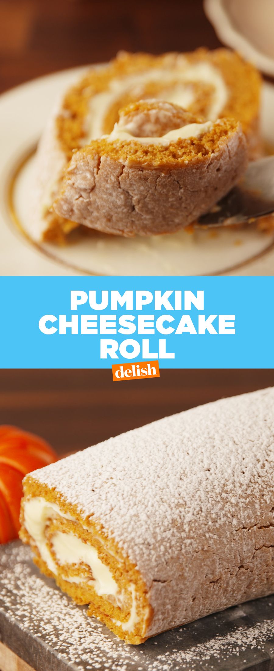 Pumpkin Cheesecake Roll Video How To Make Pumpkin Cheesecake Roll Video   1510853639 Delish Pumpkin Roll Pin 