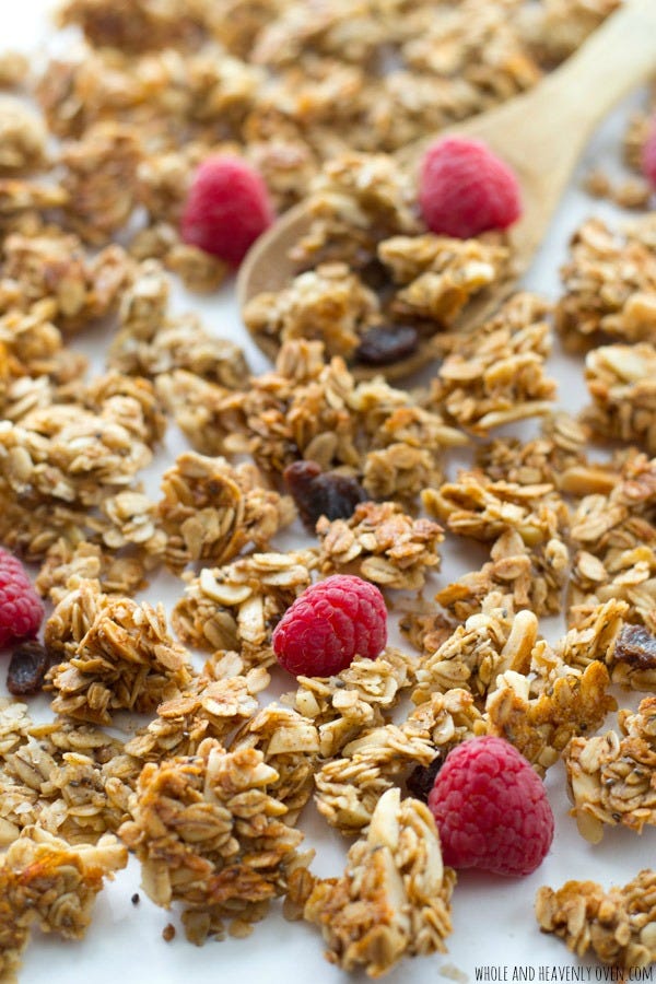 Food, Cuisine, Breakfast cereal, Granola, Breakfast, Meal, Dish, Snack, Ingredient, Vegetarian food, 