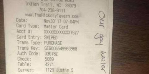 A Server Received A Homophobic Message On His Receipt — And Got Fired