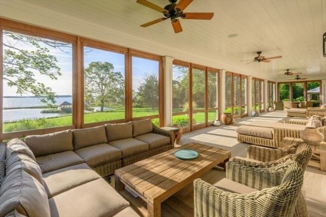 Ceiling fan, Property, Room, Porch, Interior design, Furniture, Living room, Building, Mechanical fan, Ceiling, 