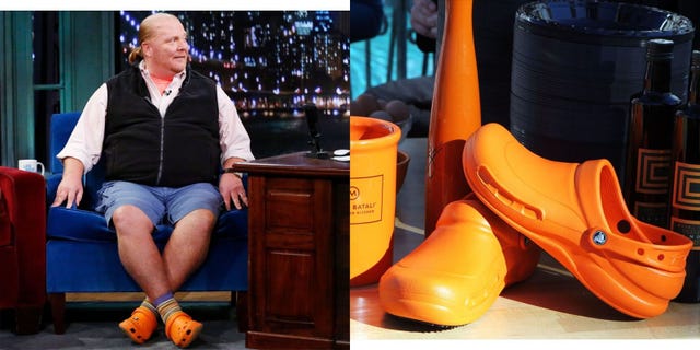 Footwear, Orange, Shoe, Yellow, Leg, Boot, Clog, Sitting, Human leg, Foot, 