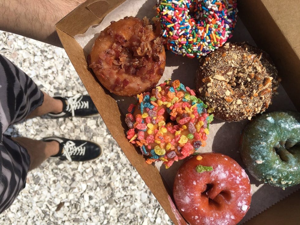 Doughnut, Food, Dish, Cuisine, Baked goods, Ingredient, Sprinkles, Bagel, Baking, Dessert, 