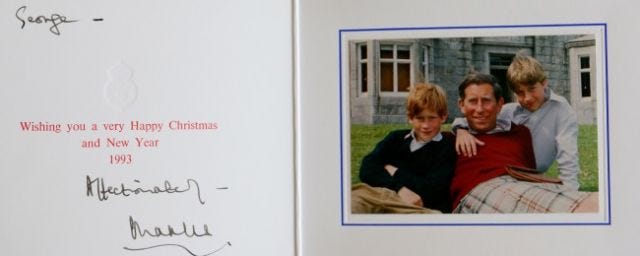 Prince Charles William Harry christmas card 1993
