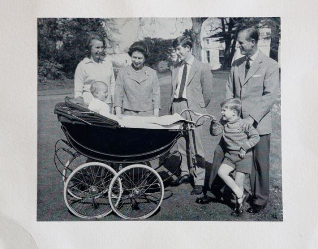 1965 Royal Christmas Card. Queen Elizabeth II and the Philip, Duke of Edinburgh with their children Princess Anne, Prince Edward, Prince Charles and Prince Andrew.