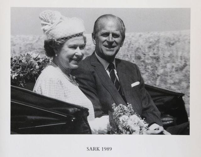1989 Royal Christmas Card. Queen Elizabeth II and Philip, Duke of Edinburgh during a trip to Sark, Guernsey.