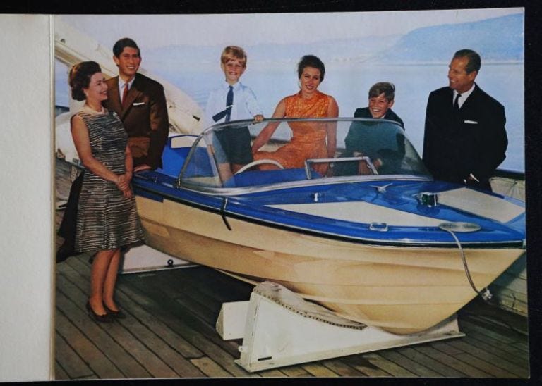 1969 Royal Christmas Card. Queen Elizabeth II and the Duke of Edinburgh with their children Princess Anne, Prince Edward, Prince Charles, and Prince Andrew.