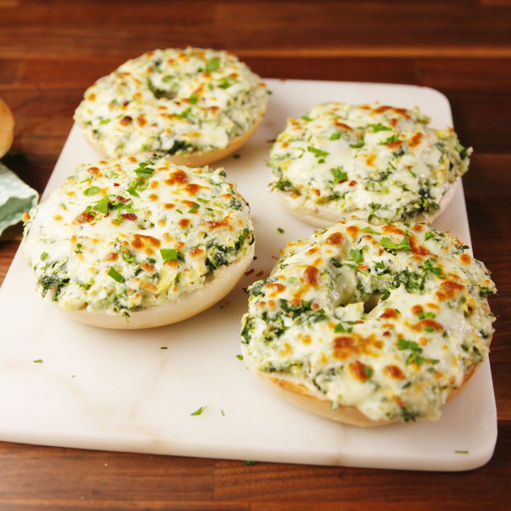 You'll Never Top Your Bagel Another Way Again After These Cheesy Spinach-Artichoke Bagels