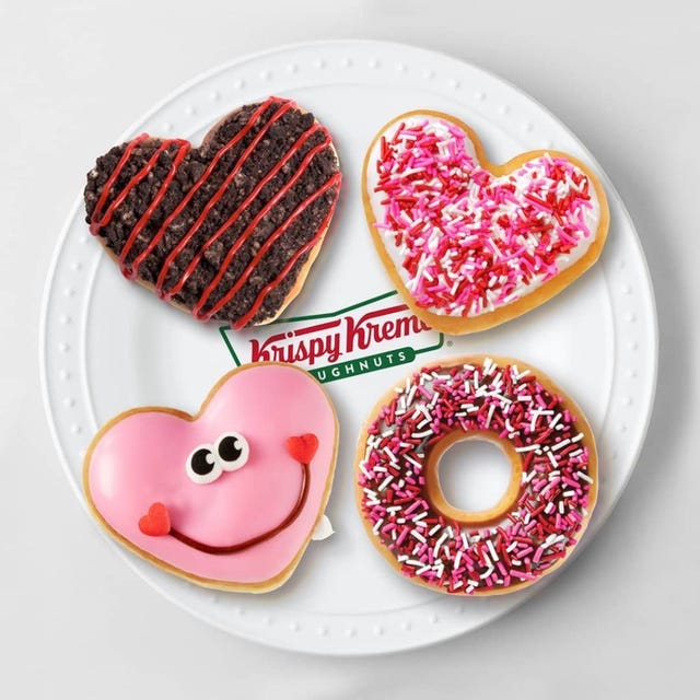 Heart, Doughnut, Pink, Food, Cookie, Baked goods, Snack, Cookies and crackers, Icing, Sprinkles, 