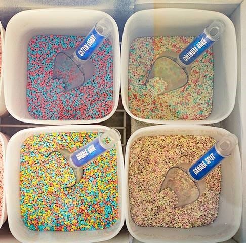 Blue, Ingredient, Aqua, Food storage containers, Plastic, Pet supply, Seed, Litter box, Lunch, Tin, 