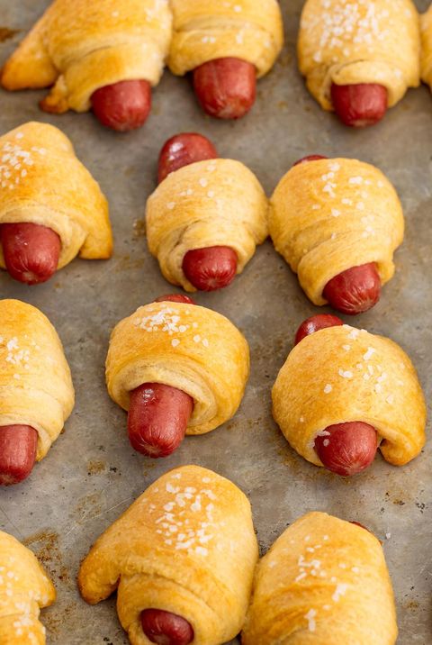 pigs in a blanket on a baking sheet