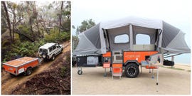 Tent, Vehicle, Car, Transport, RV, Trailer, Travel trailer, Plant community, Automotive exterior, Canopy, 