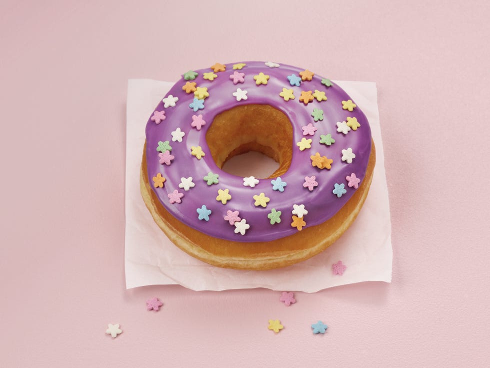 Doughnut, Food, Ciambella, Violet, Baked goods, Sprinkles, Purple, Cuisine, Glaze, Pastry, 