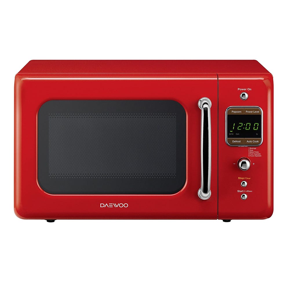 Microwave oven, Red, Kitchen appliance, Home appliance, Toaster oven, Technology, Electronic device, Oven, Small appliance, 