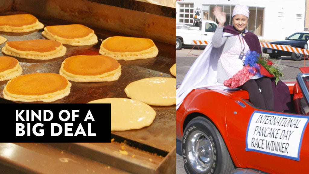 preview for Kansas's Pancake Race Is Just The Kind Of Joy We Need In The World