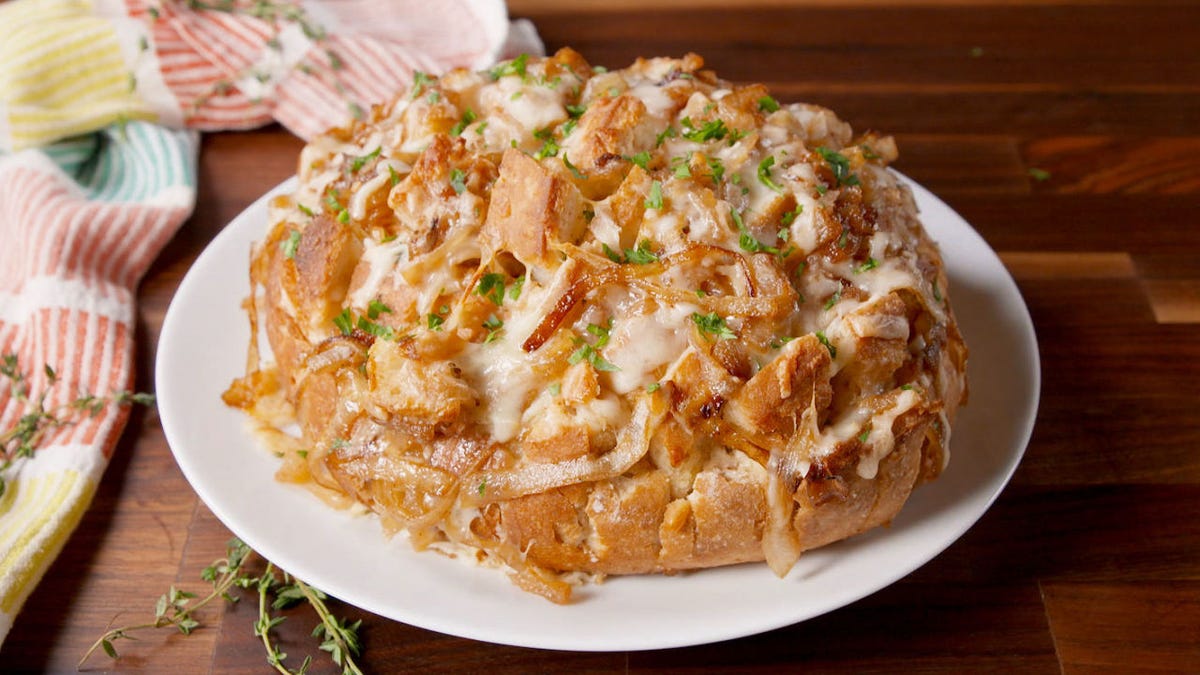 Video player poster image preview for Cheesy French Onion Bread Will Pull On Your Heart Strings