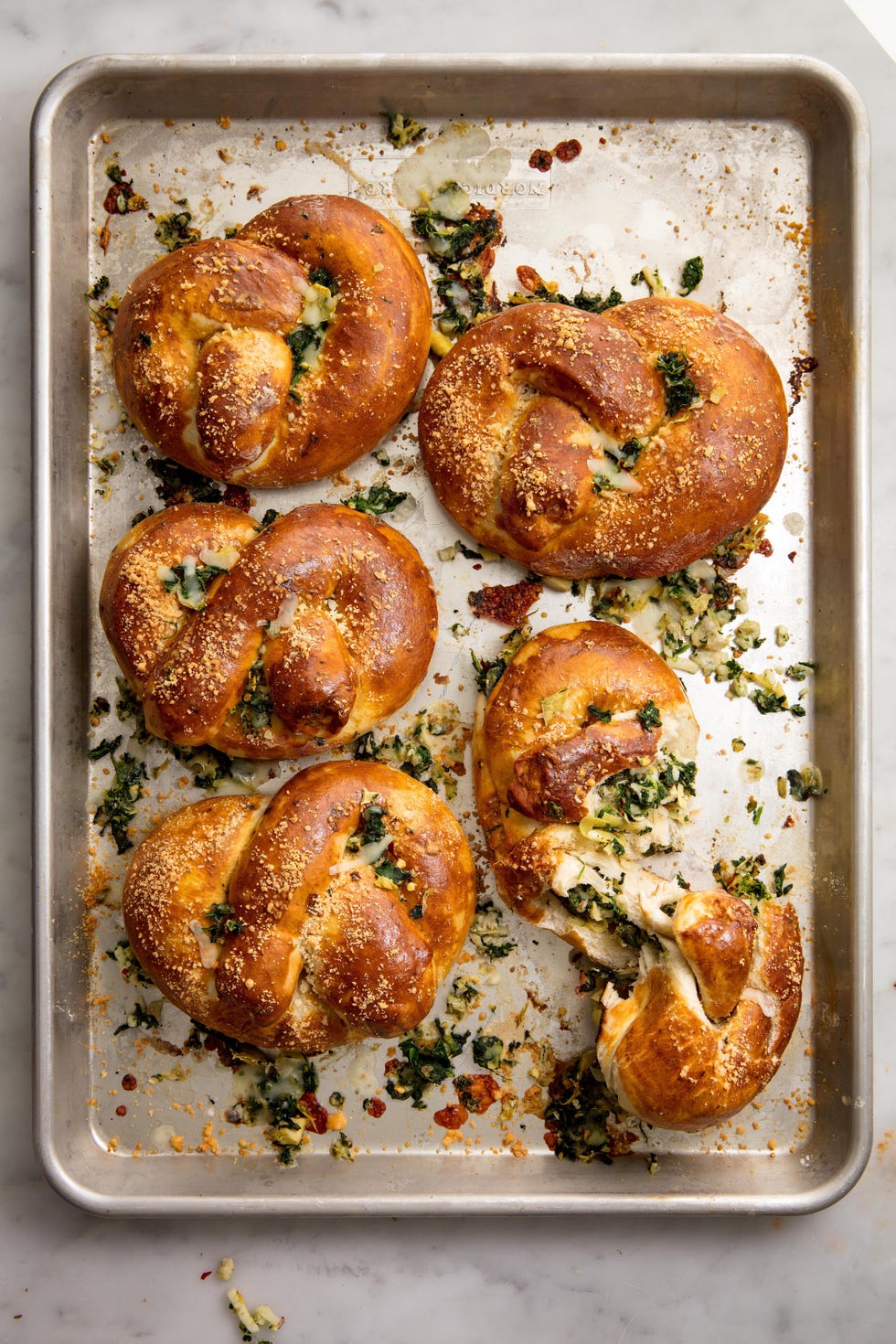 spinach artichoke stuffed pretzels