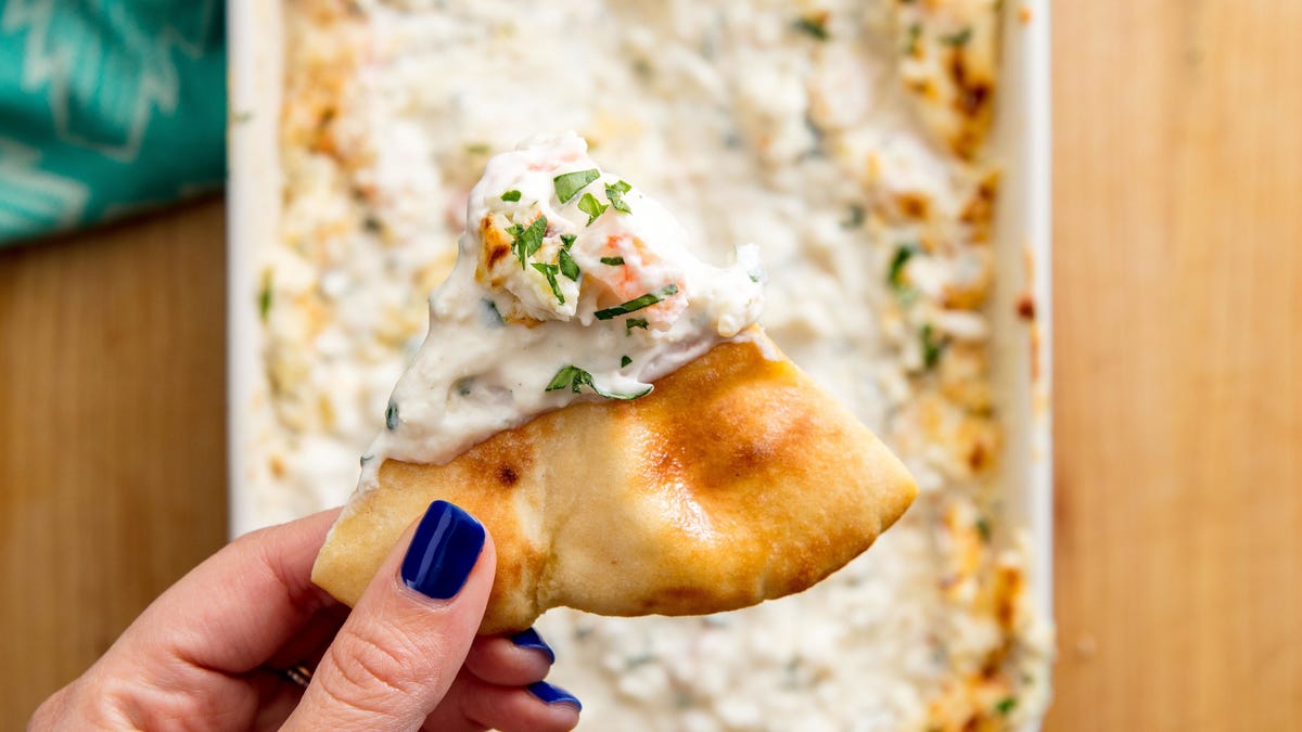 Video player poster image preview for This Garlicky Shrimp Dip is BOMB.